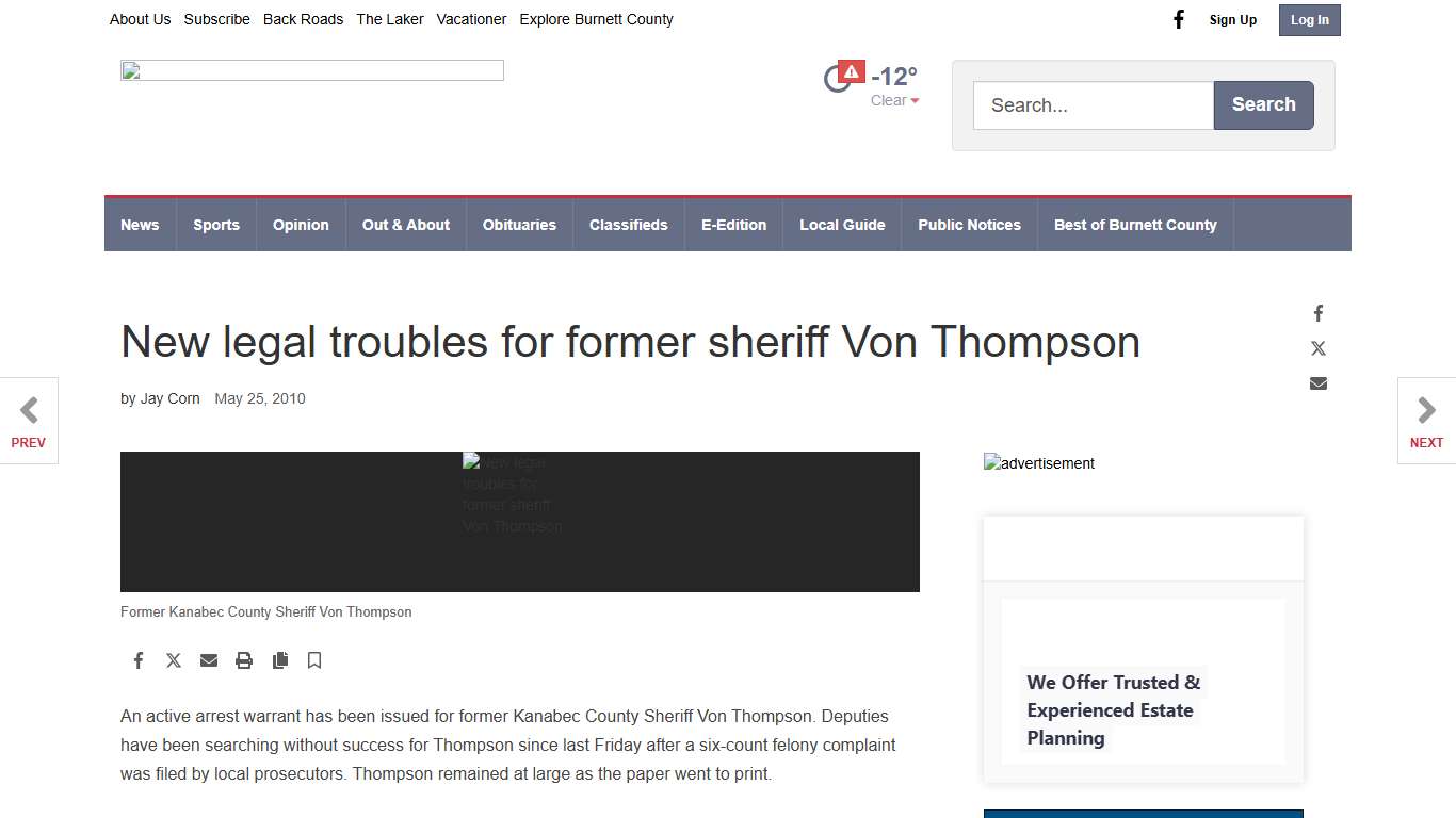 New legal troubles for former sheriff Von Thompson | | burnettcountysentinel.com
